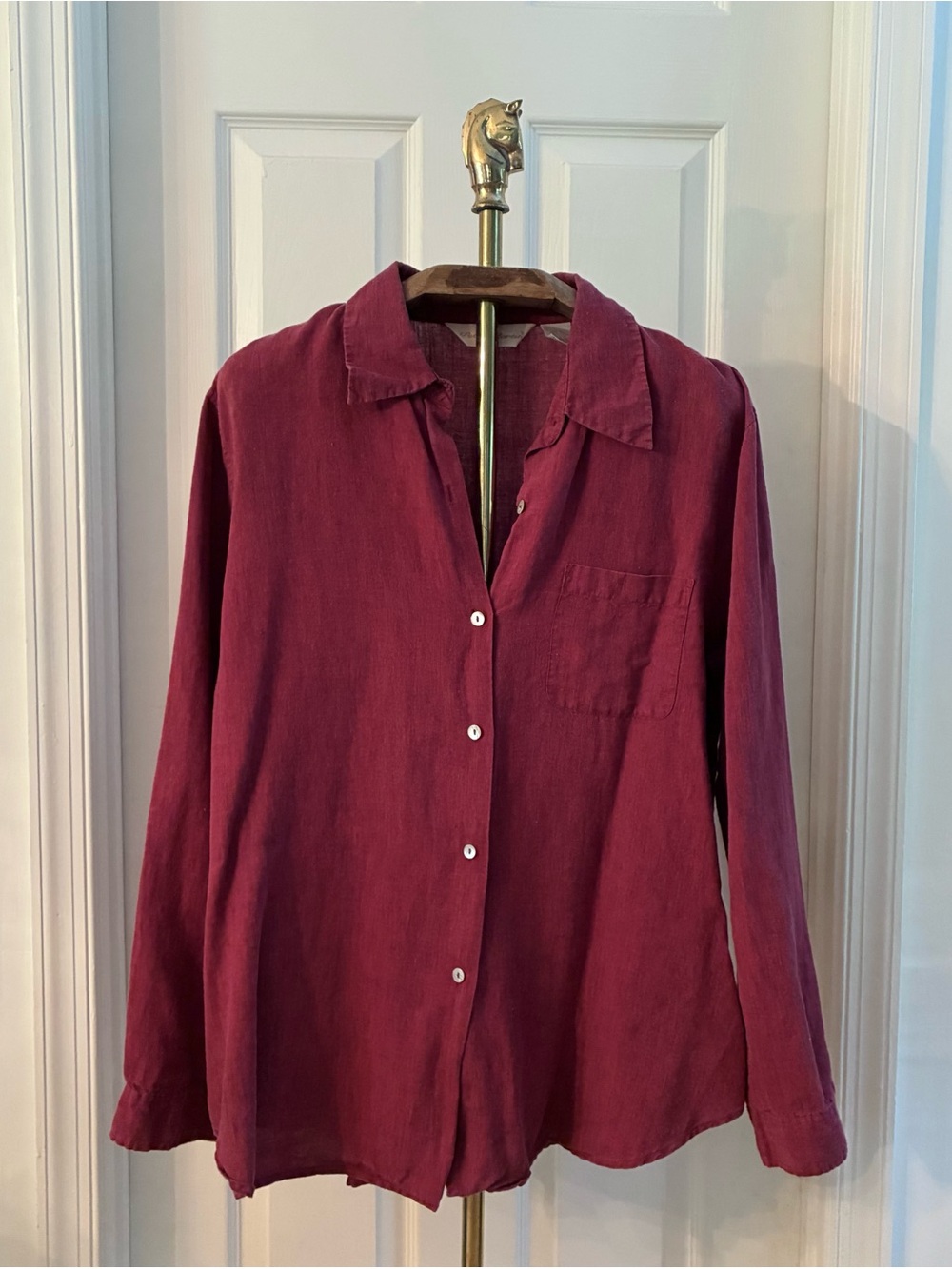 Vintage 90s Peter Martin Burgundy Linen Button Front Shirt